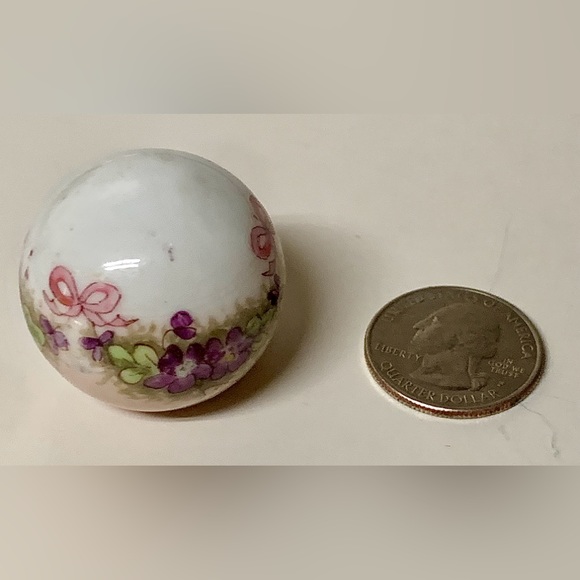 Early Mid Century Floral Bow Hand Painted Porcelain Cane Topper Ball Handle - Picture 15 of 16